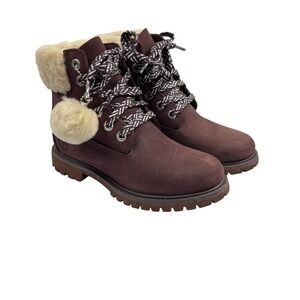 Timberland 6" Premium Purple Suede Shearling Trim Boots Womens sz 6 Girls sz 4